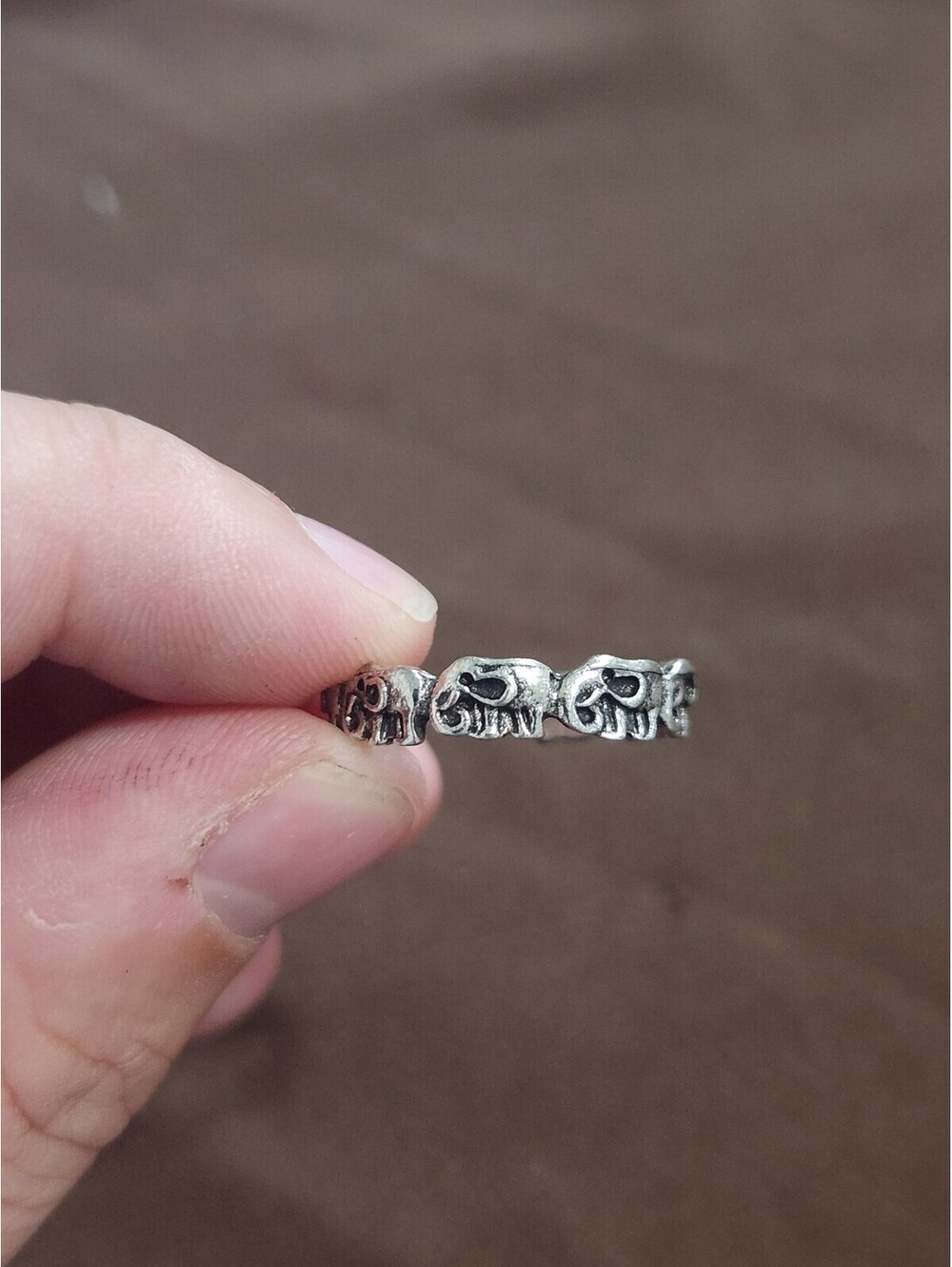 Bohemian Silver Tone Elephant Ring Size 8